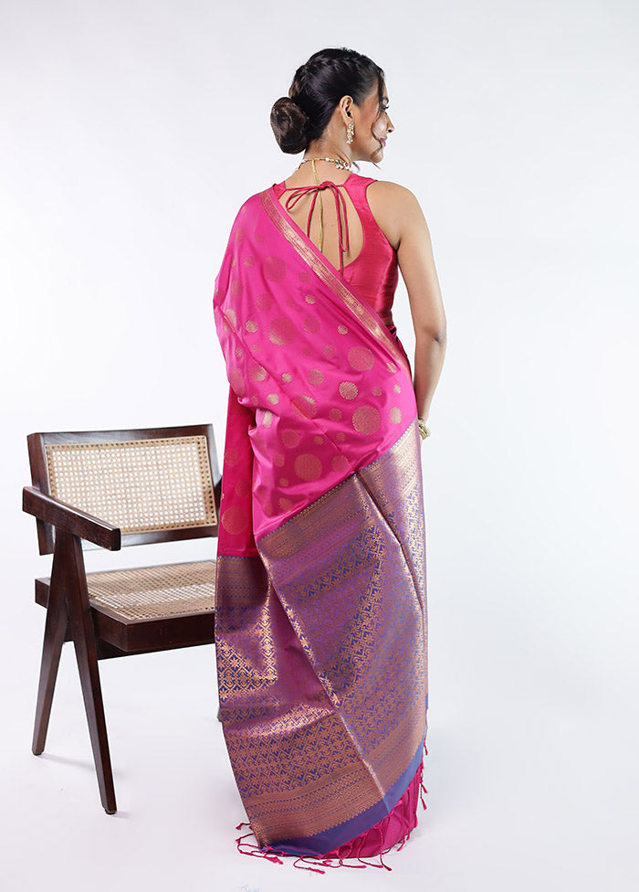 Pink Kanjivaram Silk Saree With Blouse Piece