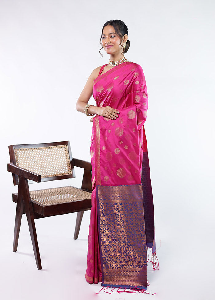 Pink Kanjivaram Silk Saree With Blouse Piece