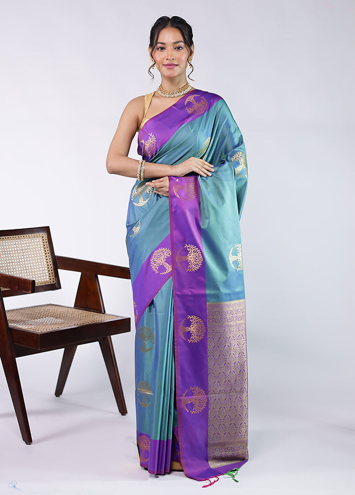 Purple Kanjivaram Silk Saree With Blouse Piece