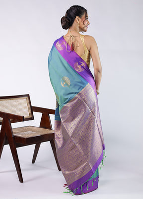 Purple Kanjivaram Silk Saree With Blouse Piece