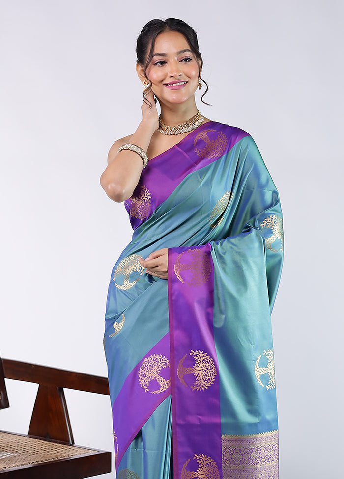 Purple Kanjivaram Silk Saree With Blouse Piece