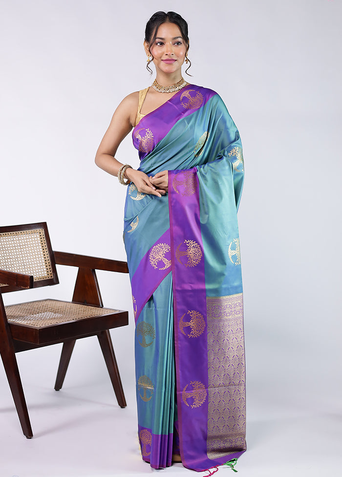 Purple Kanjivaram Silk Saree With Blouse Piece
