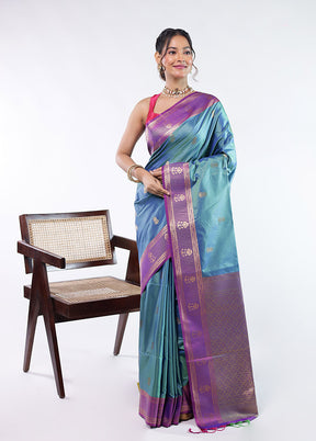 Green Kanjivaram Silk Saree With Blouse Piece