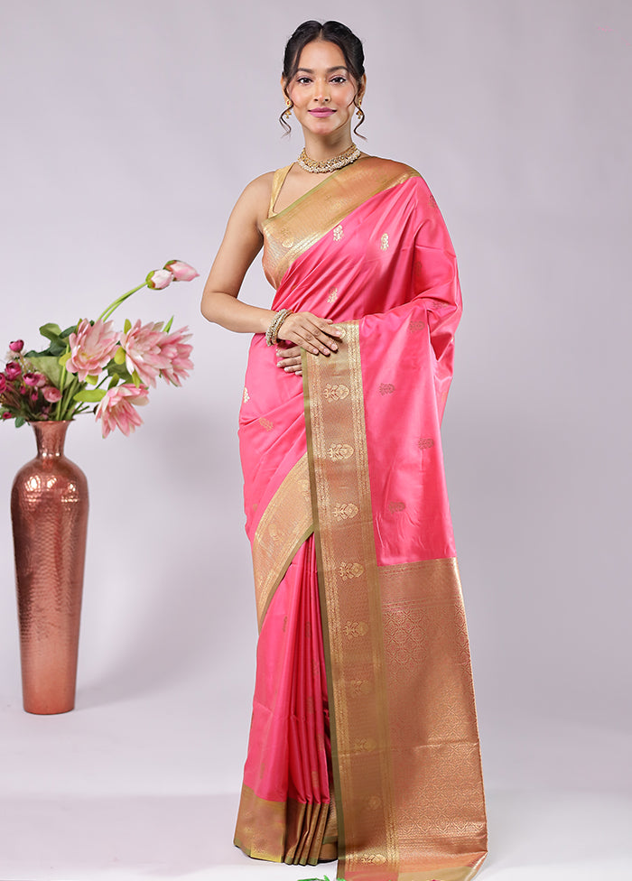Pink Kanjivaram Silk Saree With Blouse Piece