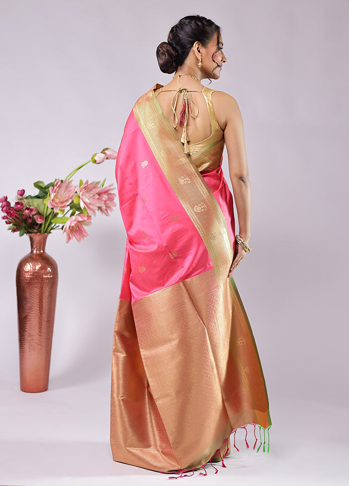 Pink Kanjivaram Silk Saree With Blouse Piece