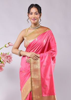 Pink Kanjivaram Silk Saree With Blouse Piece