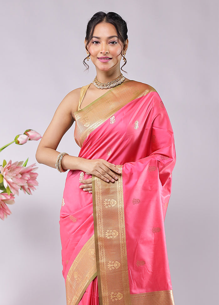 Pink Kanjivaram Silk Saree With Blouse Piece