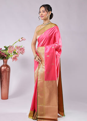 Pink Kanjivaram Silk Saree With Blouse Piece
