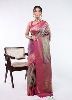 Purple Kanjivaram Silk Saree With Blouse Piece
