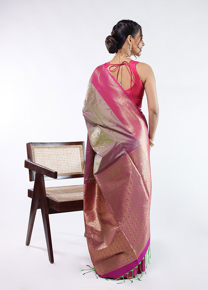 Purple Kanjivaram Silk Saree With Blouse Piece