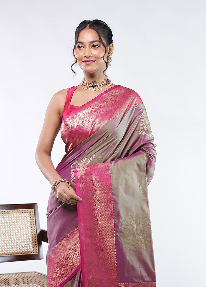 Purple Kanjivaram Silk Saree With Blouse Piece