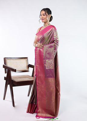 Purple Kanjivaram Silk Saree With Blouse Piece