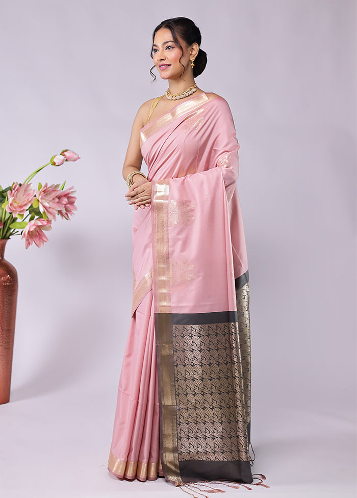 Pink Kanjivaram Silk Saree With Blouse Piece