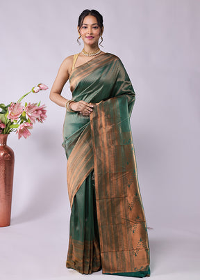 Green Handloom Kanjivaram Pure Silk Saree With Blouse Piece