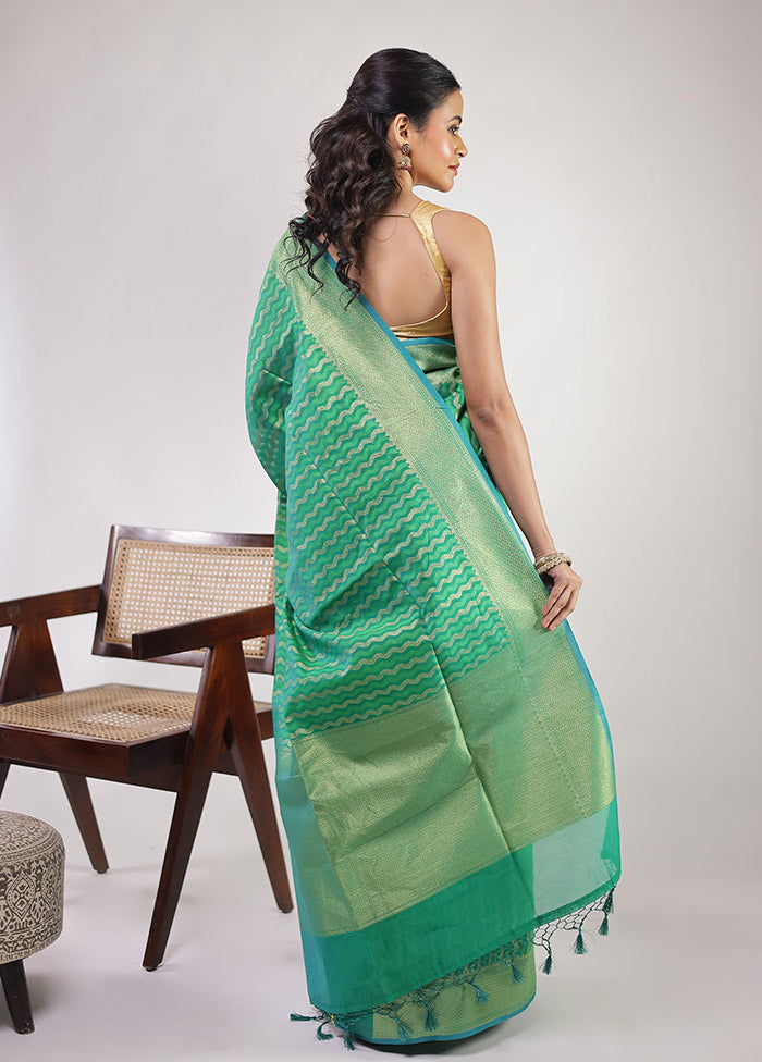 Green Kora Silk Saree With Blouse Piece