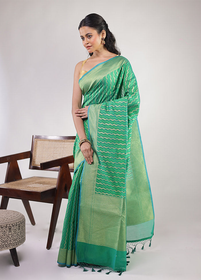 Green Kora Silk Saree With Blouse Piece