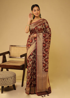 Maroon Kora Silk Saree With Blouse Piece