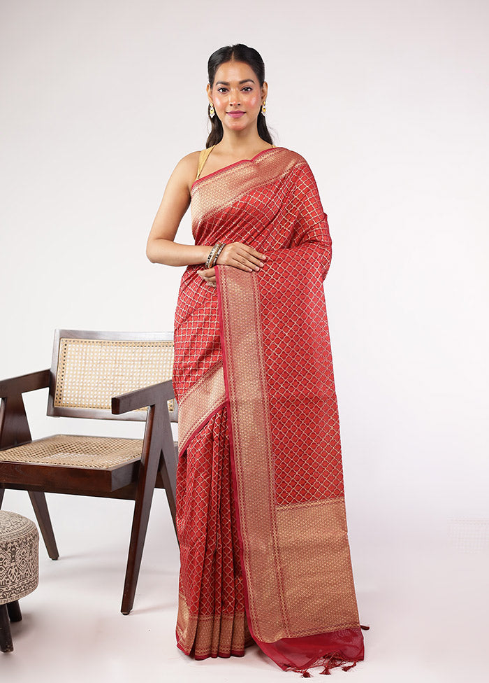 Maroon Kora Silk Saree With Blouse Piece