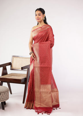 Maroon Kora Silk Saree With Blouse Piece