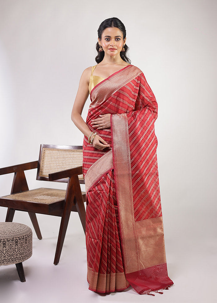 Maroon Kora Silk Saree With Blouse Piece