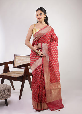 Maroon Kora Silk Saree With Blouse Piece
