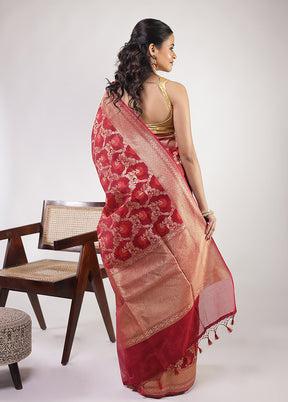 Maroon Kora Silk Saree With Blouse Piece