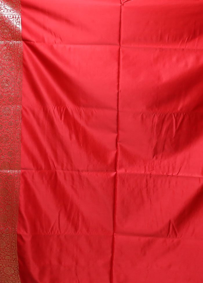 Red Handloom Banarasi Pure Silk Saree With Blouse Piece