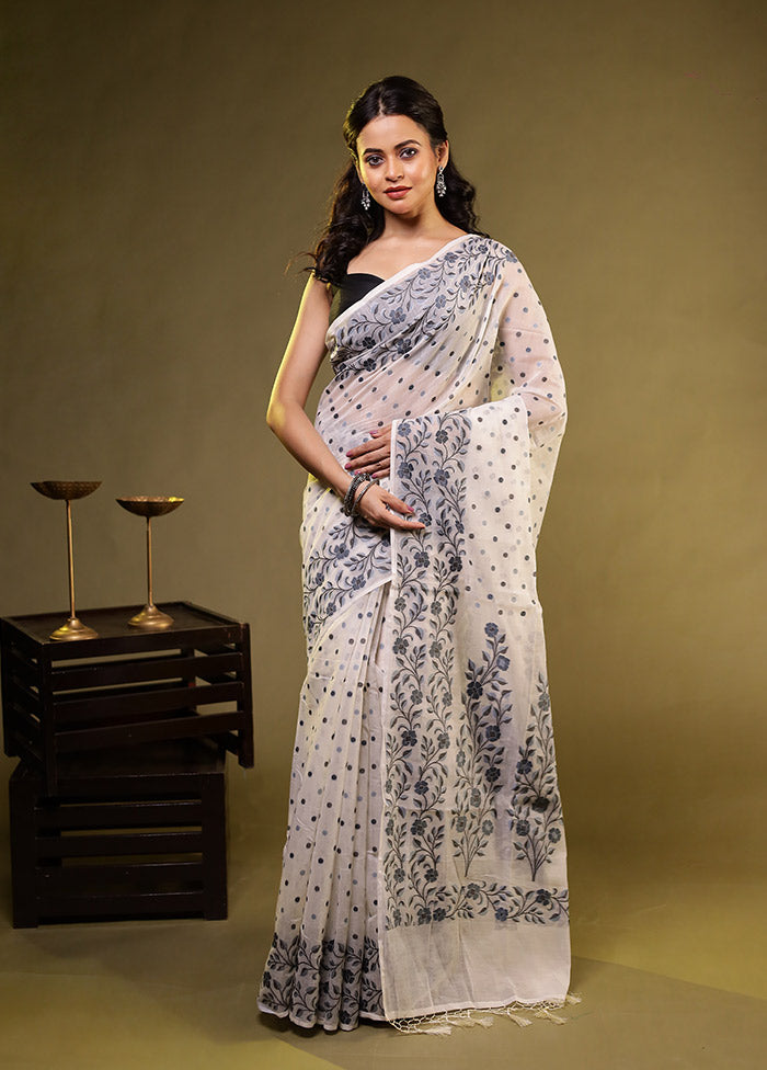 Cream Kora Silk Saree With Blouse Piece