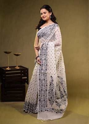 Cream Kora Silk Saree With Blouse Piece