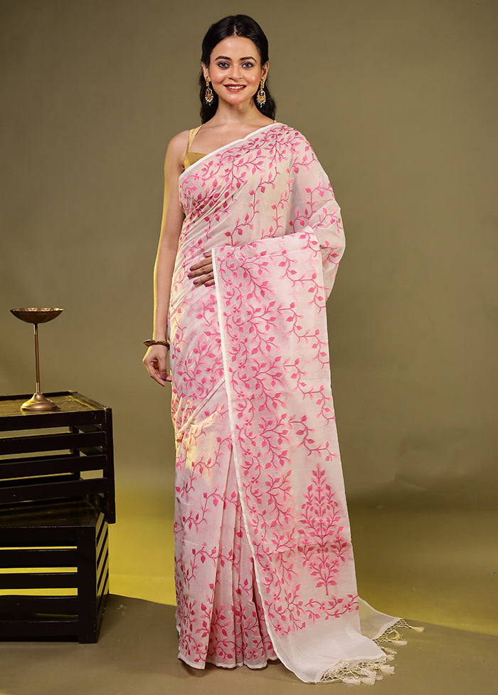 Cream Kora Silk Saree With Blouse Piece