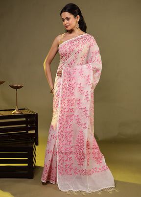 Cream Kora Silk Saree With Blouse Piece