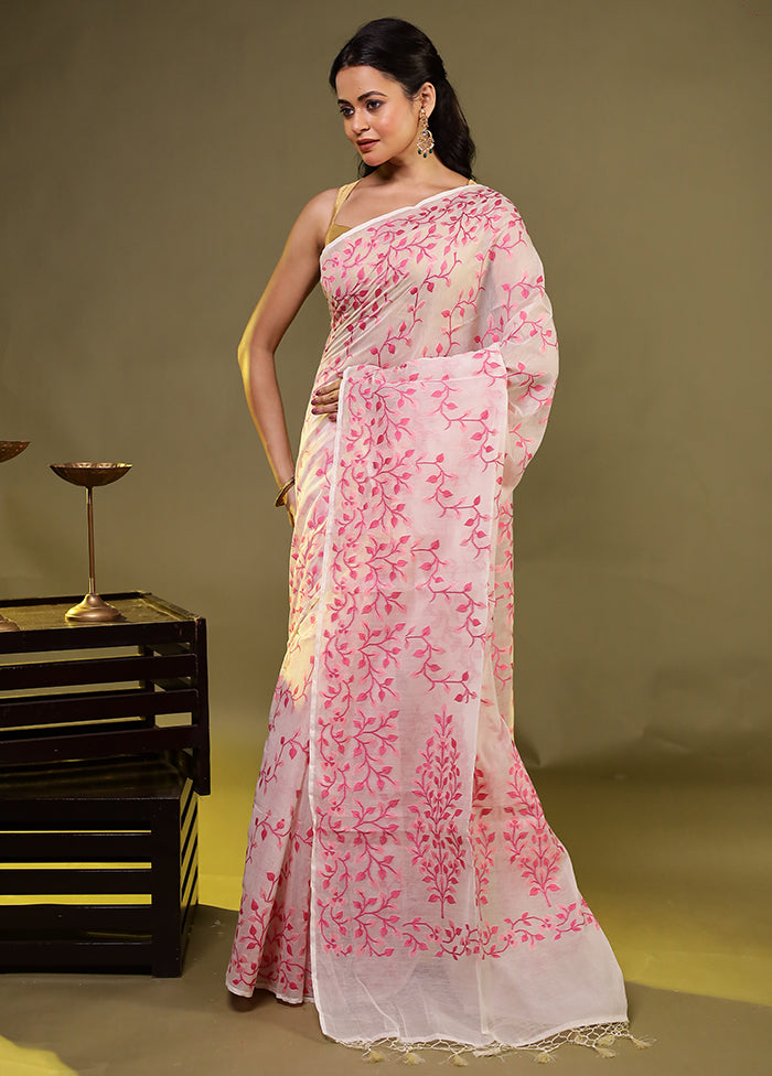 Cream Kora Silk Saree With Blouse Piece