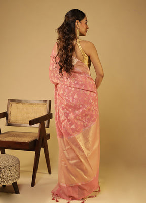 Pink Kora Silk Saree With Blouse Piece