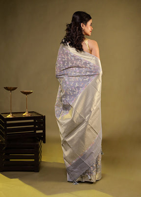 Grey Kora Silk Saree With Blouse Piece