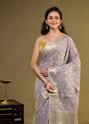 Grey Kora Silk Saree With Blouse Piece
