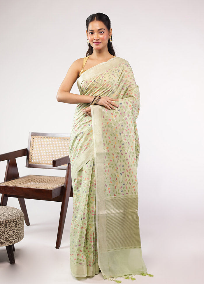 Green Kora Silk Saree With Blouse Piece
