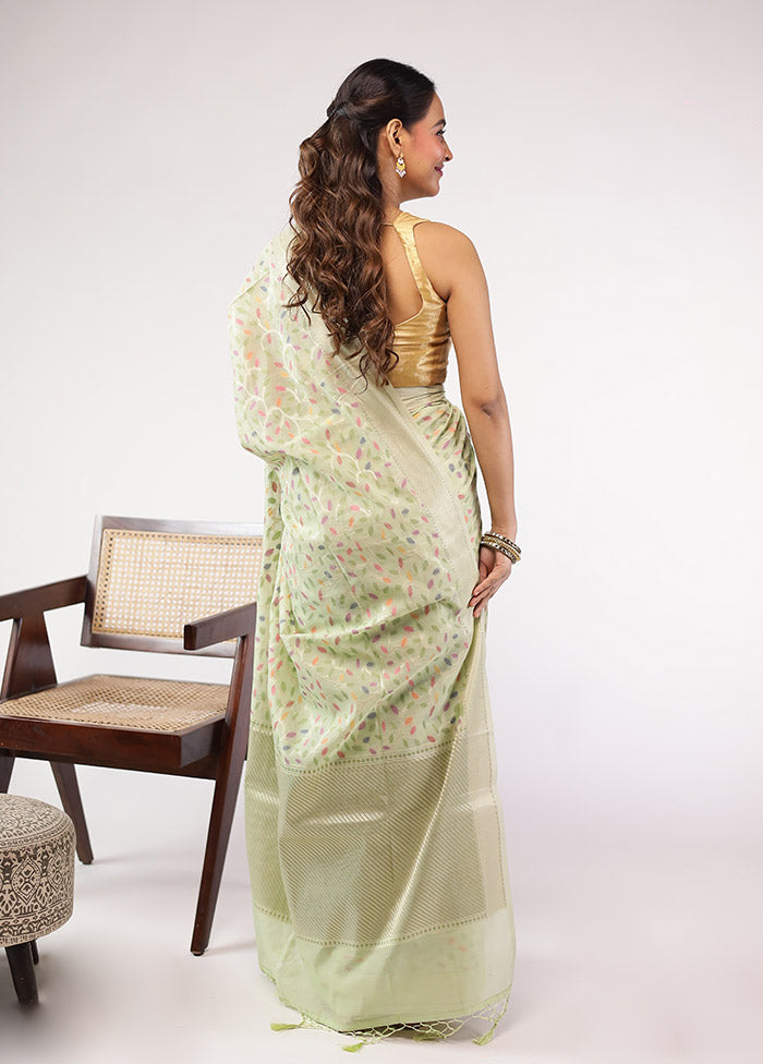 Green Kora Silk Saree With Blouse Piece