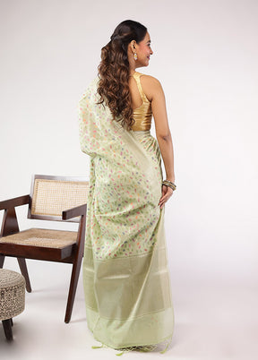 Green Kora Silk Saree With Blouse Piece