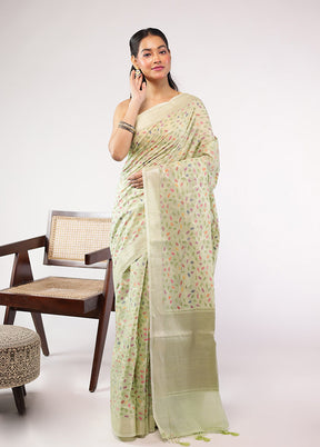 Green Kora Silk Saree With Blouse Piece