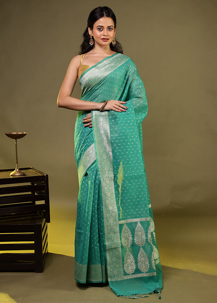 Green Kora Silk Saree With Blouse Piece