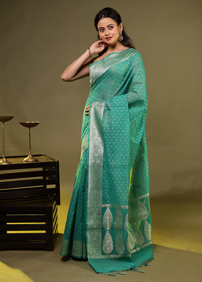 Green Kora Silk Saree With Blouse Piece