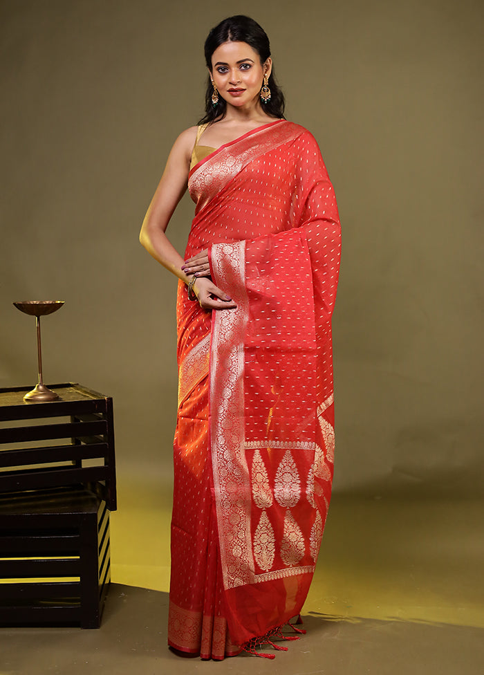 Red Kora Silk Saree With Blouse Piece