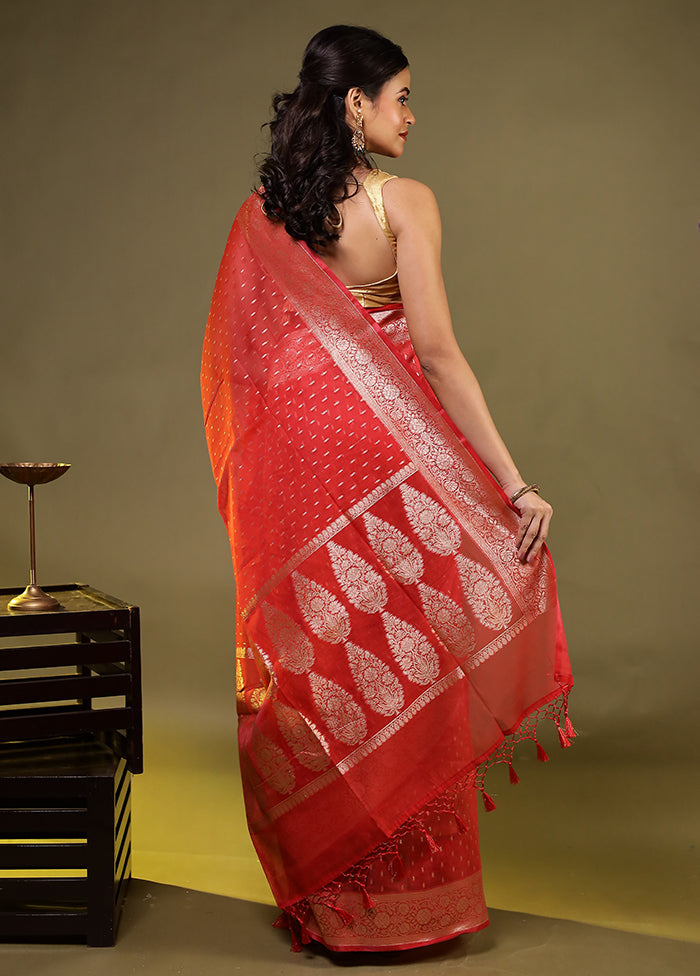 Red Kora Silk Saree With Blouse Piece