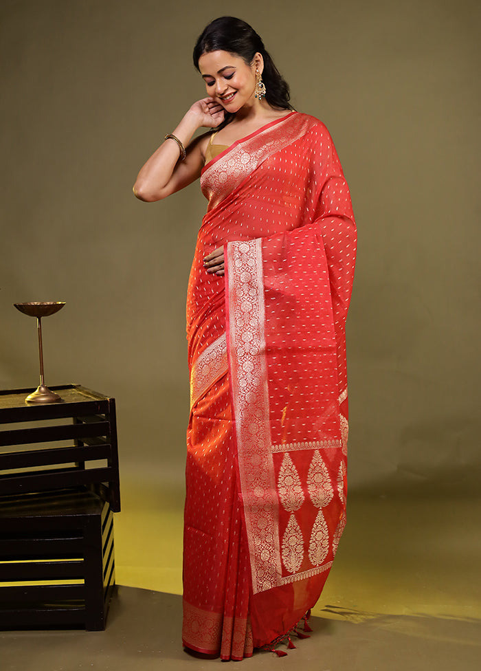 Red Kora Silk Saree With Blouse Piece