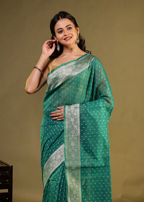 Green Kora Silk Saree With Blouse Piece