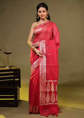 Pink Kora Silk Saree With Blouse Piece
