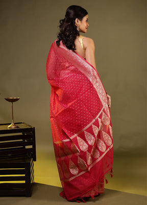 Pink Kora Silk Saree With Blouse Piece
