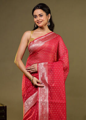 Pink Kora Silk Saree With Blouse Piece