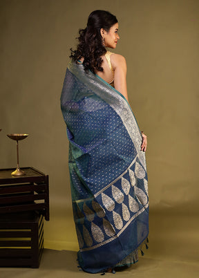 Blue Kora Silk Saree With Blouse Piece