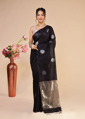 Black Handloom Matka Pure Silk Saree With Blouse Piece